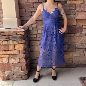 NEW ASTR THE LABEL Sleeveless Fit & Flare Women's Lace Midi Dress M PERIWINKLE